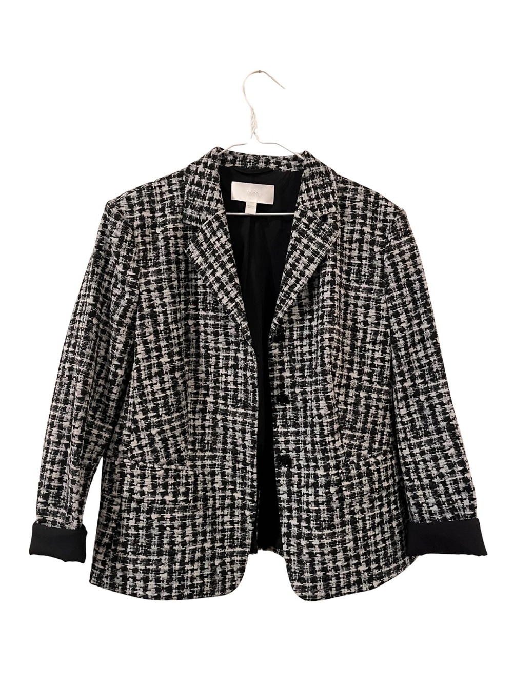 BOSS Hugo Boss Jusena Blazer Womens 12 Black White Jacquard Stretch Career O